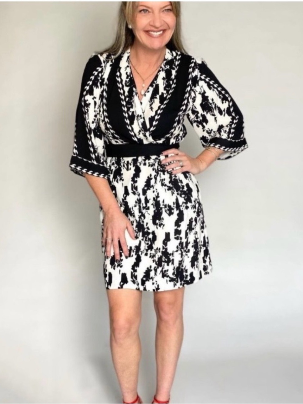 CAbi Black and White X-Factor dress size small